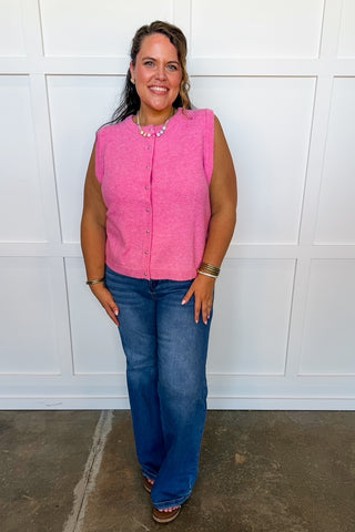 Sweet Staple Button Knit Top in Candy Pink