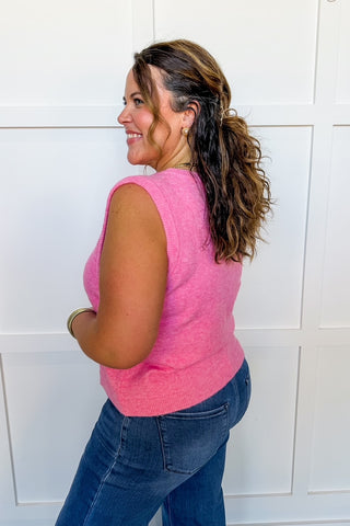 Sweet Staple Button Knit Top in Candy Pink