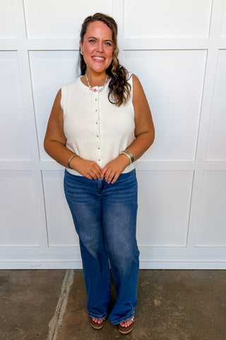 Sweet Staple Button Knit Top in Ivory