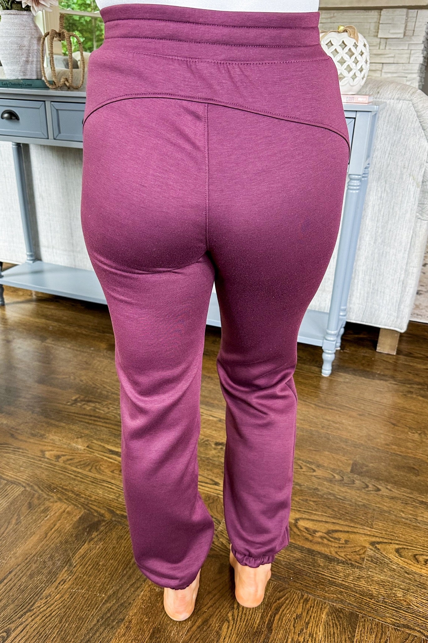 The Hamptons Buttery Soft Ribbon Tie Waist Joggers in Wine