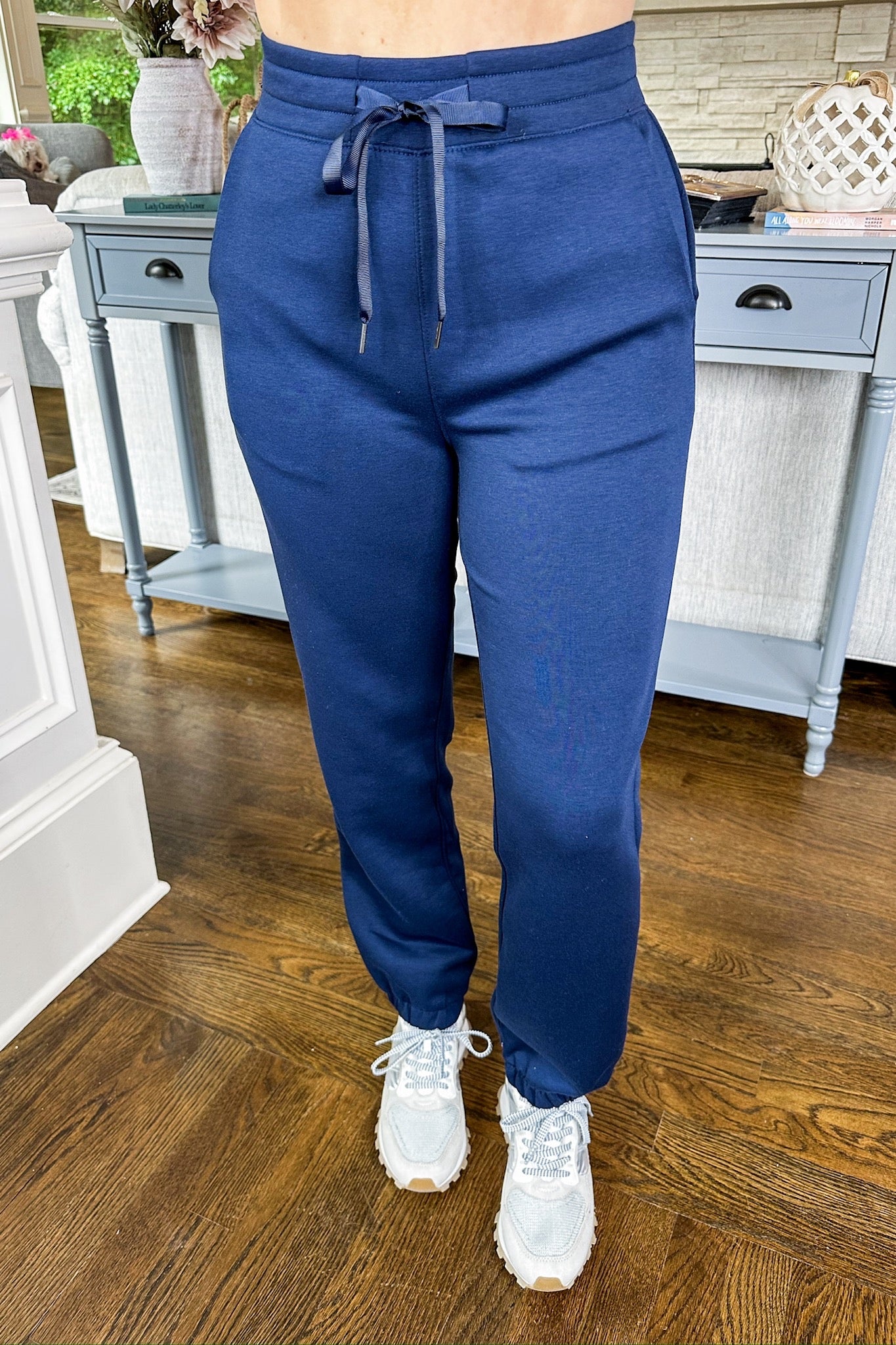 The Hamptons Buttery Soft Ribbon Tie Waist Joggers in Navy