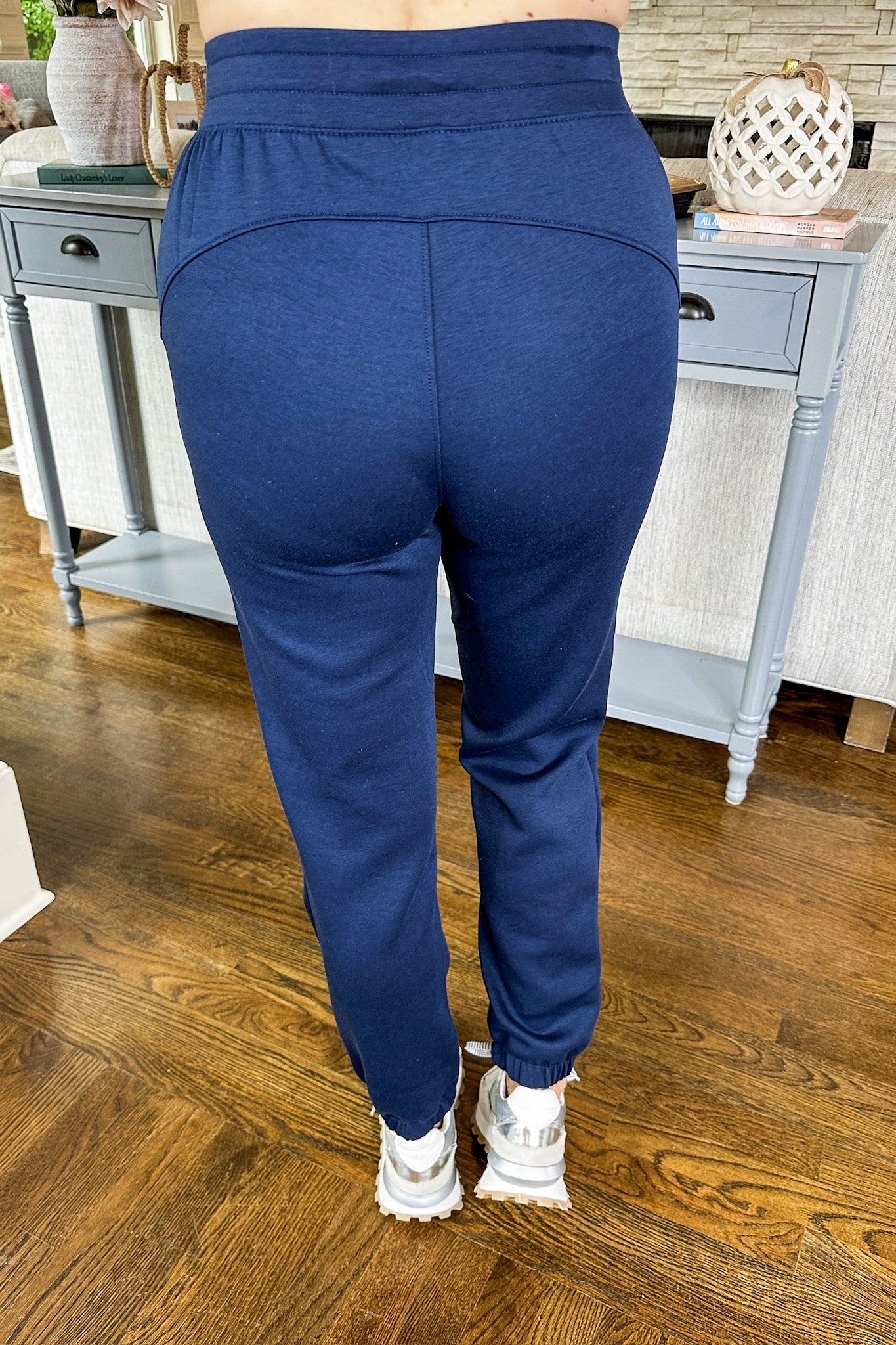 The Hamptons Buttery Soft Ribbon Tie Waist Joggers in Navy