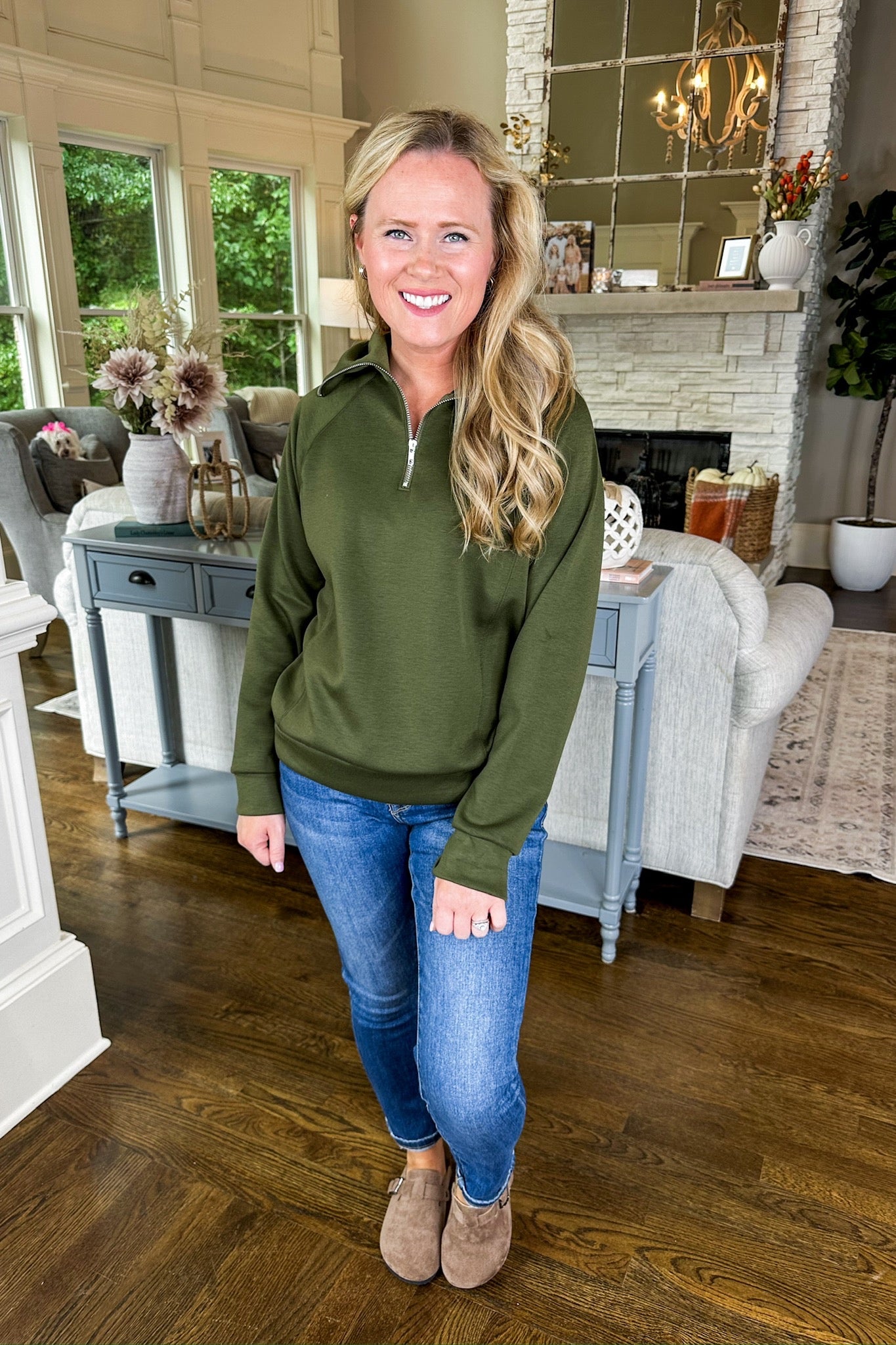 The Hamptons Buttery Soft Quarter Zip Pullover in Olive