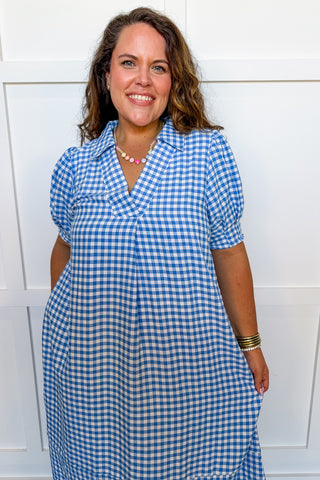 Picnic Perfect Gingham Midi Dress in Blue