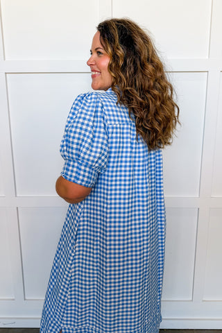 Picnic Perfect Gingham Midi Dress in Blue