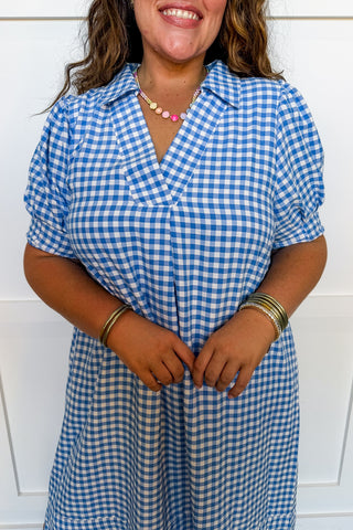 Picnic Perfect Gingham Midi Dress in Blue