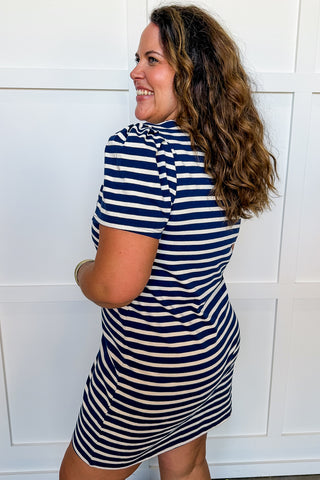 The Carolina T-shirt Dress in Navy & White Stripes by Mary Square