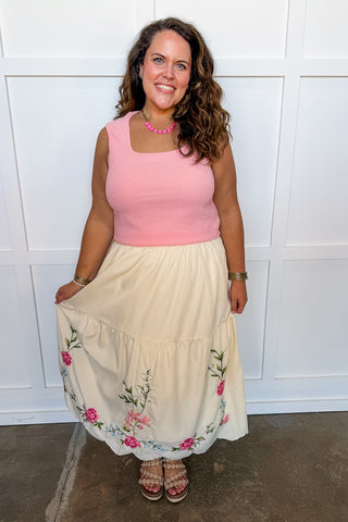 Timeless Bloom Embroidered Midi Skirt