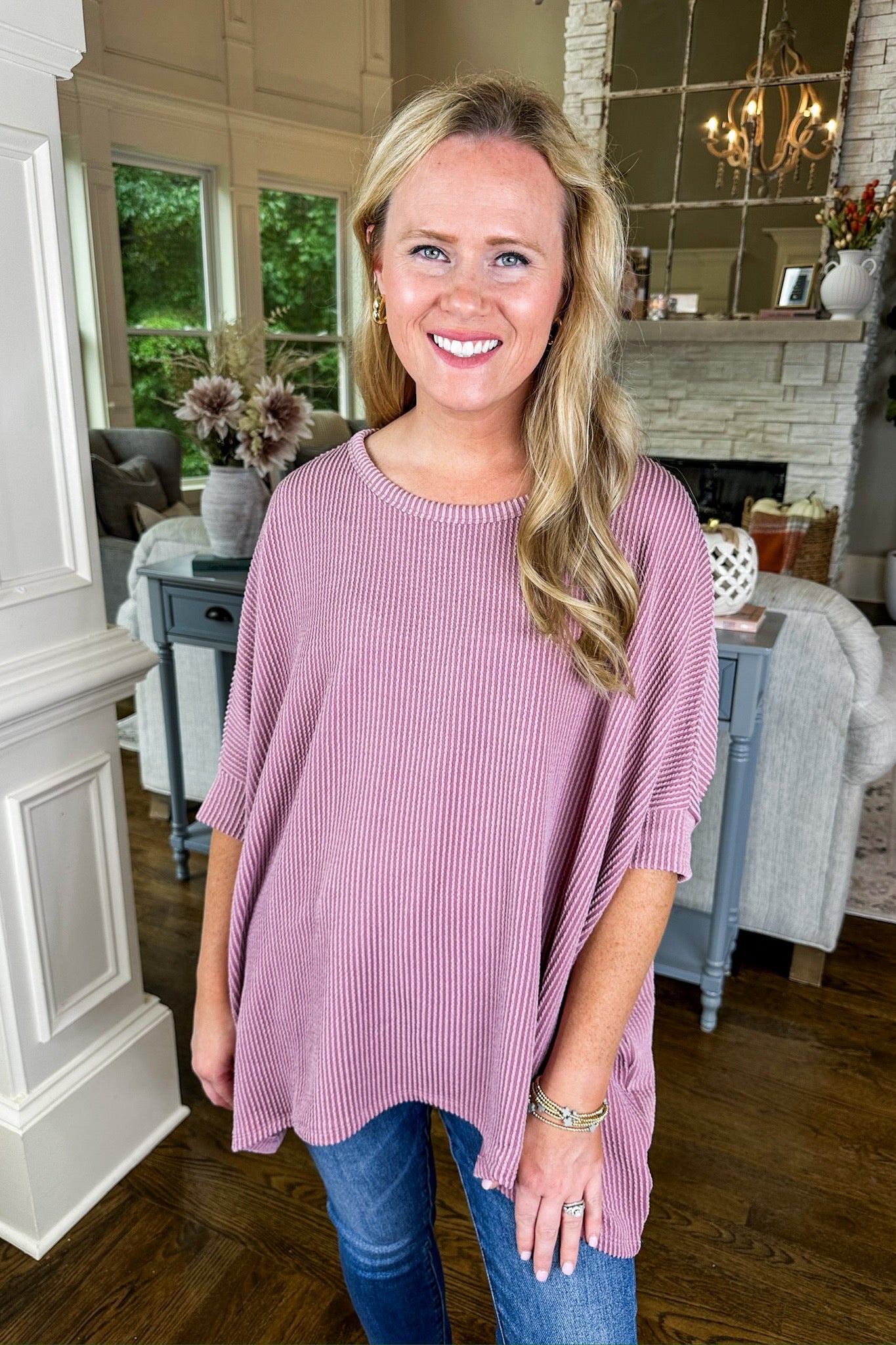 The Hailey Ribbed Poncho Top in Mauve