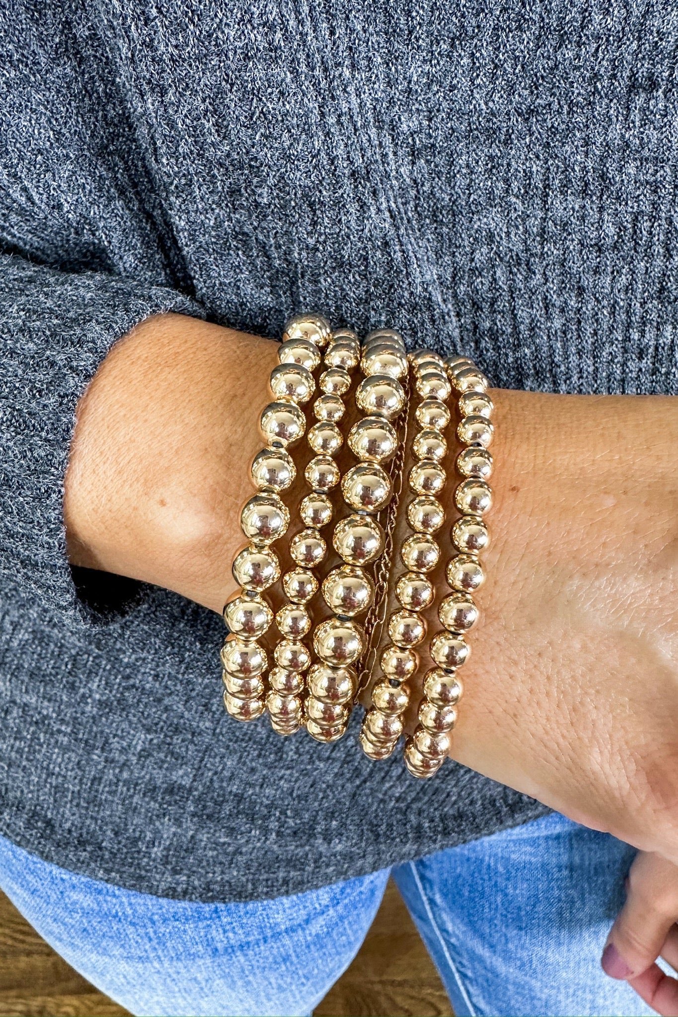 Water Resistant Gold Beaded Set of 5 Bracelet Stack