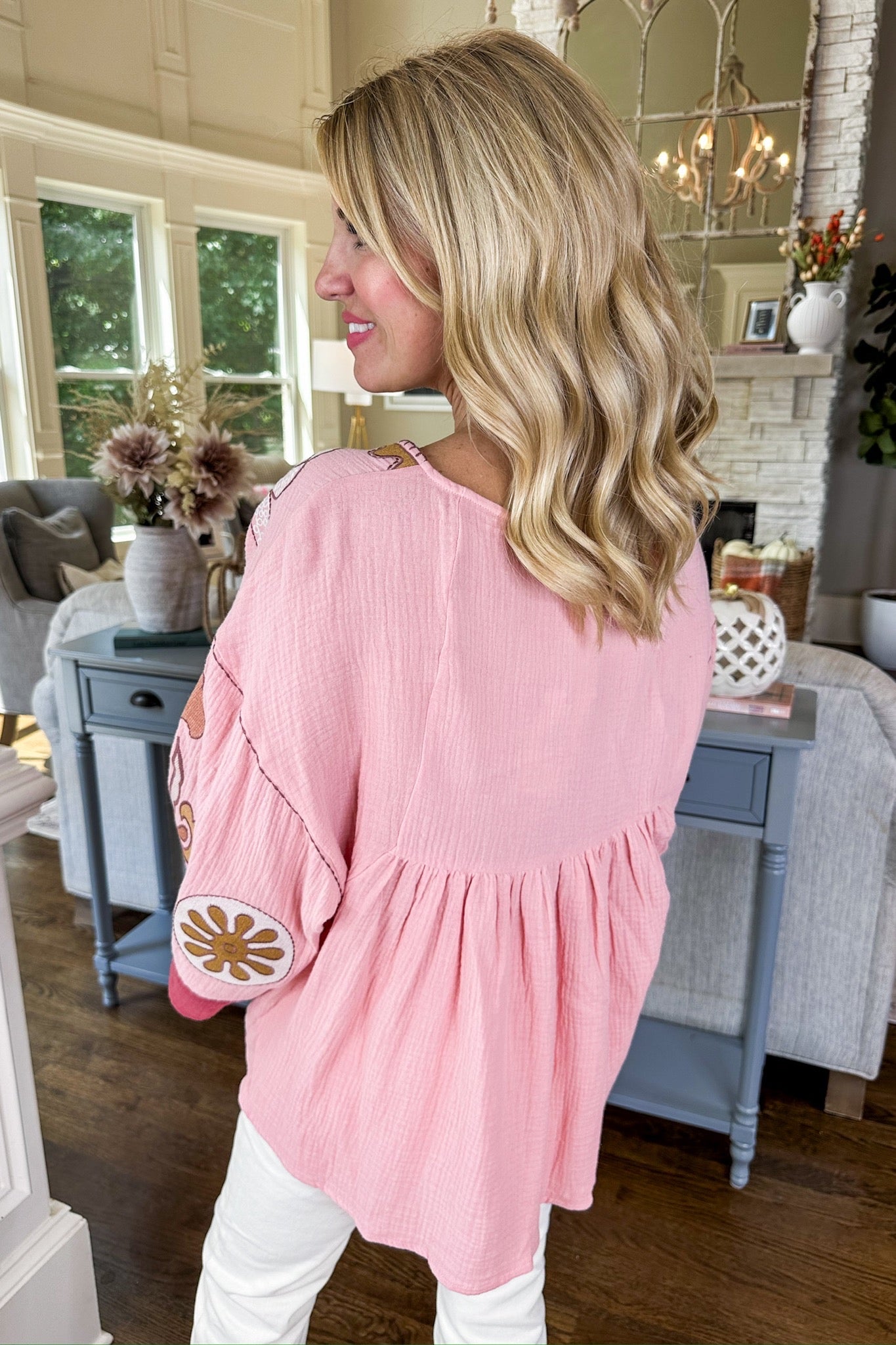 Embroidered Rose Babydoll Poncho Top