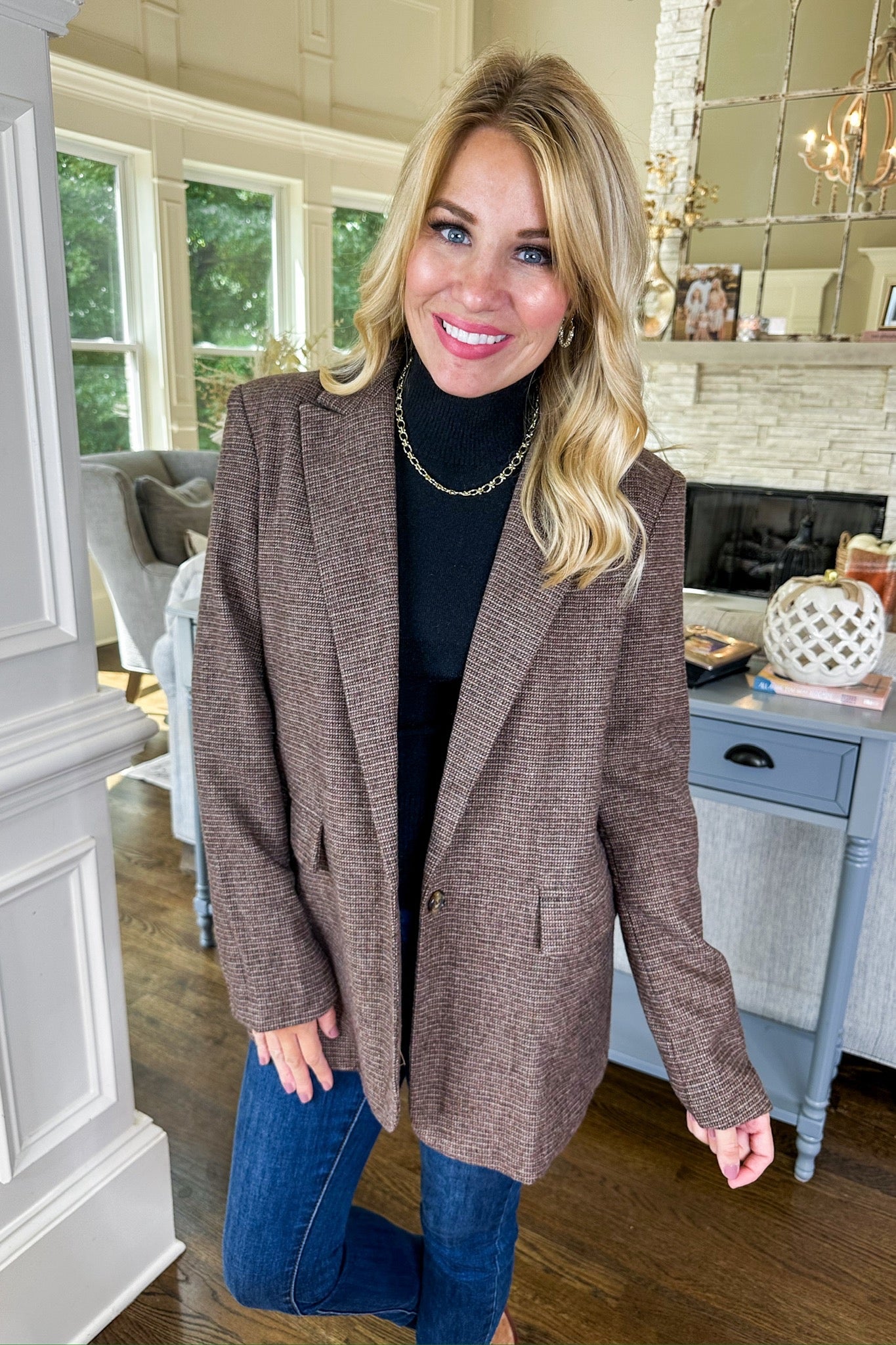 Mocha Brown Faux Wool Chic One Button Blazer