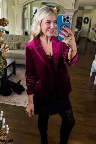 The Burgundy Velvet Blazer