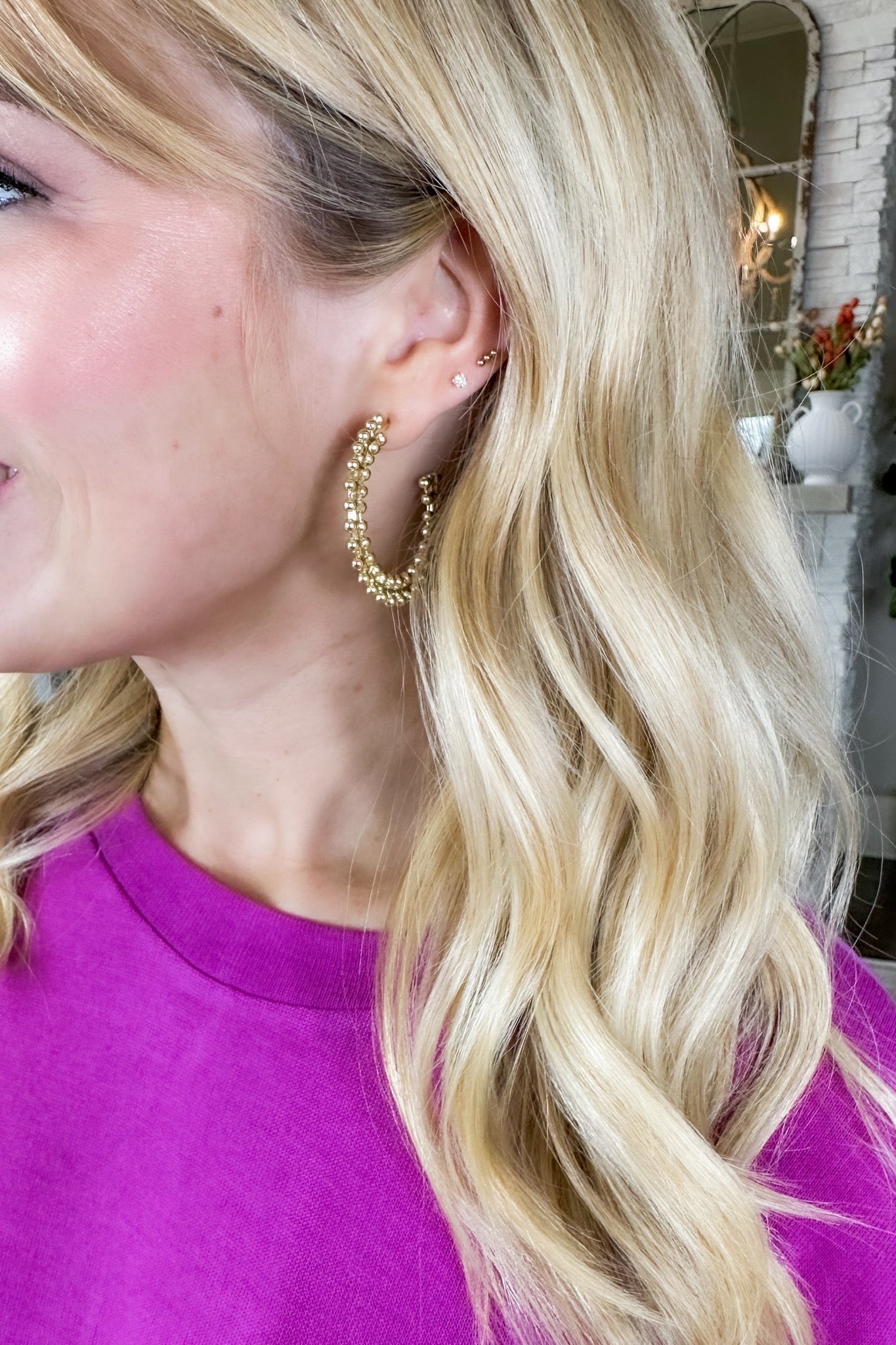 The Shelly Gold Ball Large Hoop Earring by Treasure Jewels