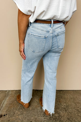 The Aileeah High Rise Light Wash Slim Wide Leg Vervet Jean