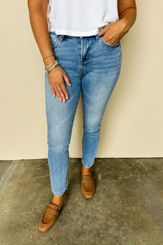 Mica Straight Leg Ankle Jeans in Lighter Wash Denim
