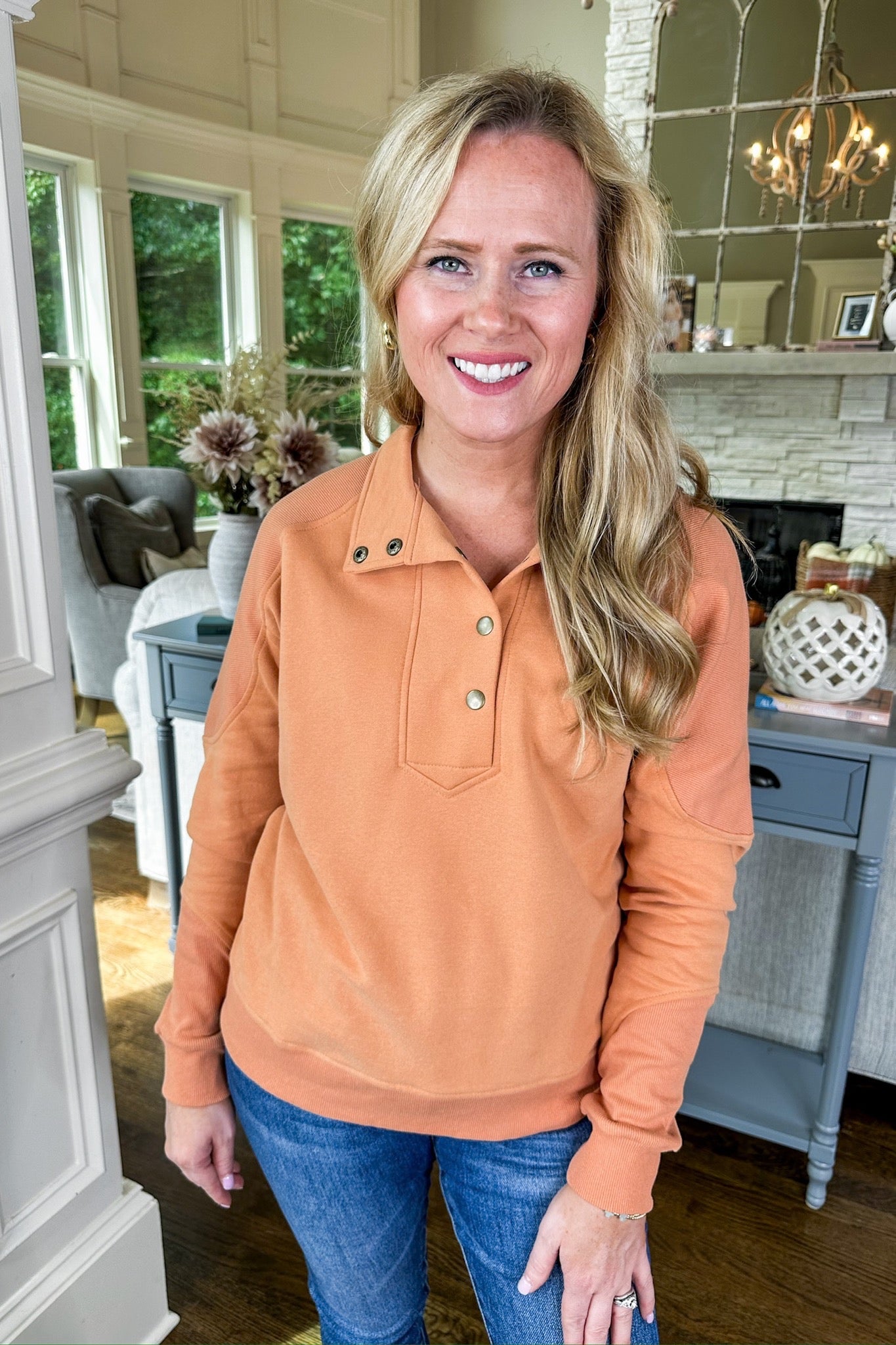 Snap Button Ribbed Apricot Pullover