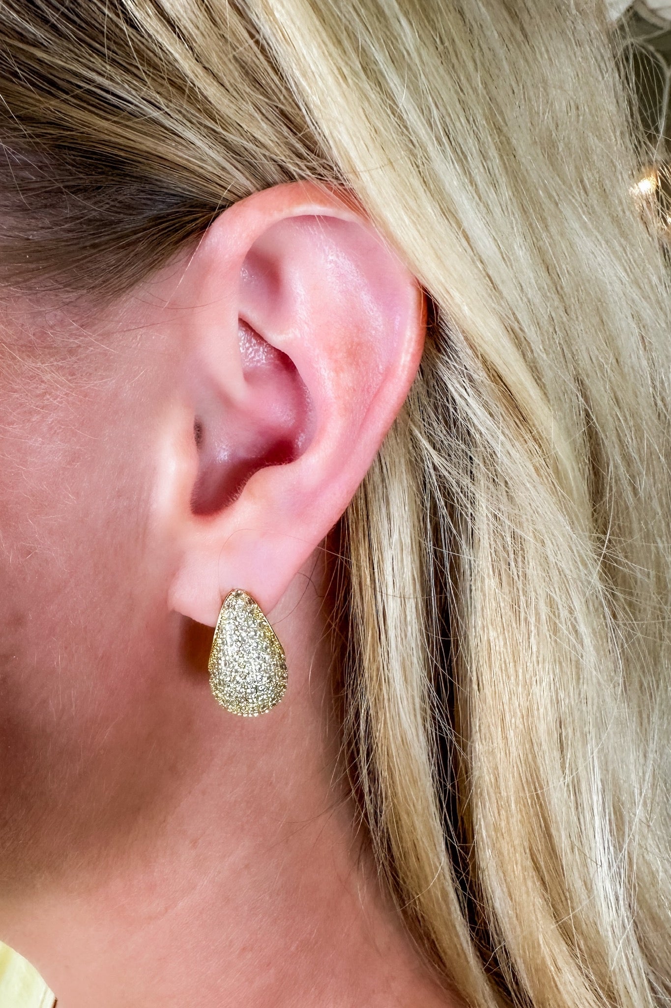 Glamorous Gold Crystal Teardrop Earring Stud by Treasure Jewels