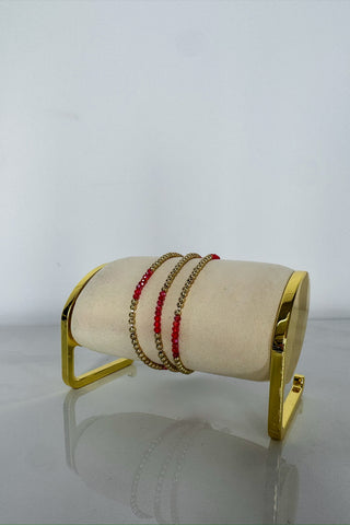 Gold & Red Beaded Stacking Bracelet