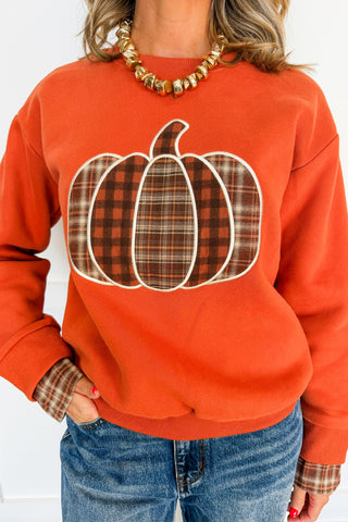 Patch Of Plaid Pumpkin Knit Top