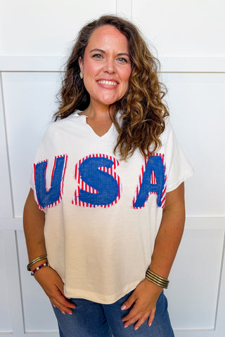 Born In The Usa Patchwork Top in Washed White