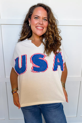 Born In The Usa Patchwork Top in Washed White