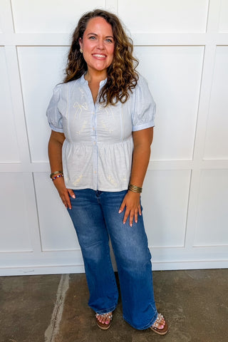 Sweet Freedom Bow Peplum Top in Blue