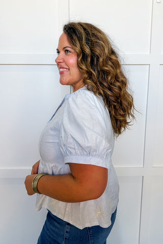 Sweet Freedom Bow Peplum Top in Blue