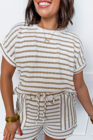 Off Duty Striped Tee in Khaki