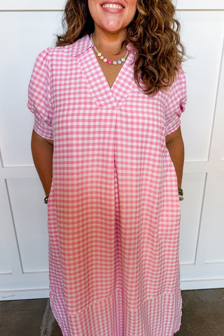 Picnic Perfect Gingham Midi Dress in Pink