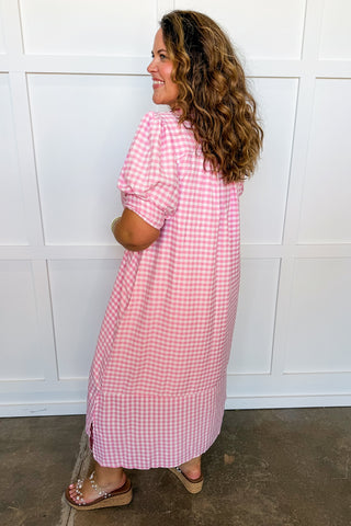 Picnic Perfect Gingham Midi Dress in Pink