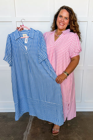 Picnic Perfect Gingham Midi Dress in Pink