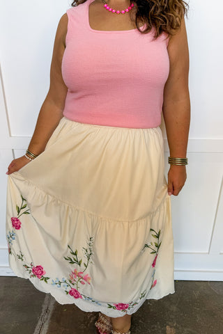 Timeless Bloom Embroidered Midi Skirt