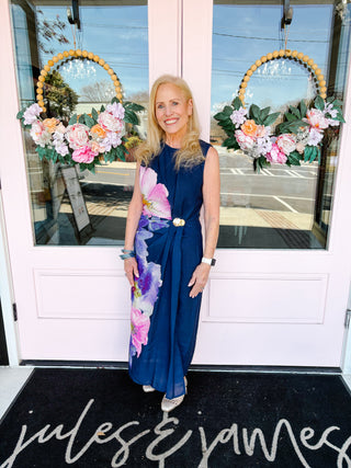 First Impression Midi Dress in Navy Floral