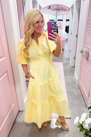 The Katie Dress — Tiered Midi Dress in Yellow