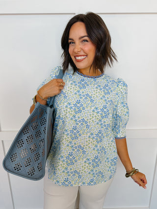 The Thea Top in Larkspur Fields Blue by Mary Square