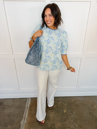 The Thea Top in Larkspur Fields Blue by Mary Square