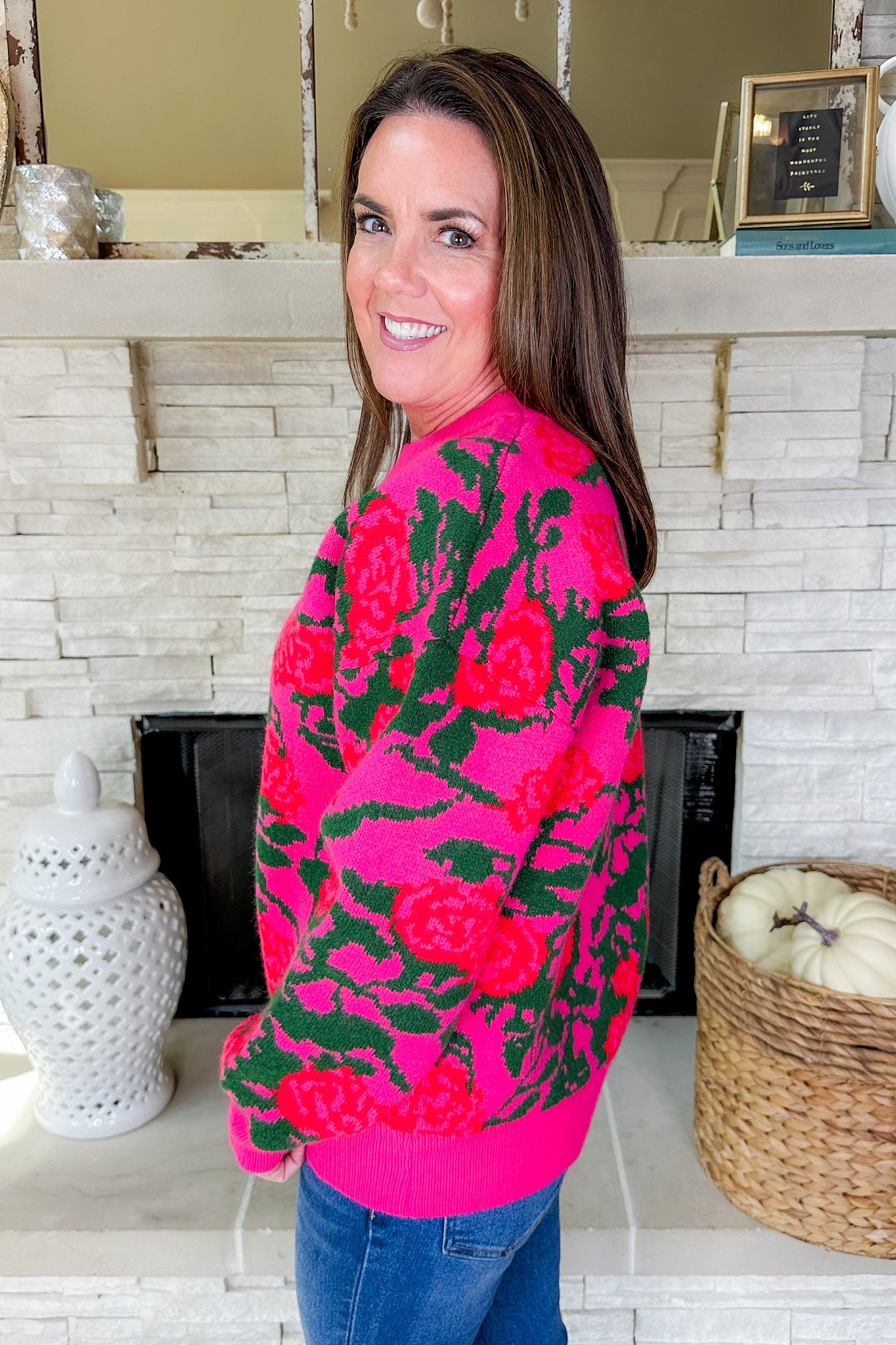 Bed of Roses Oversized Fuchsia Sweater