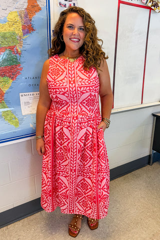 Santorini Garden Midi Dress in Red
