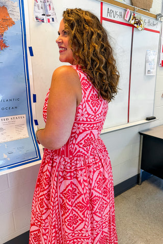 Santorini Garden Midi Dress in Red