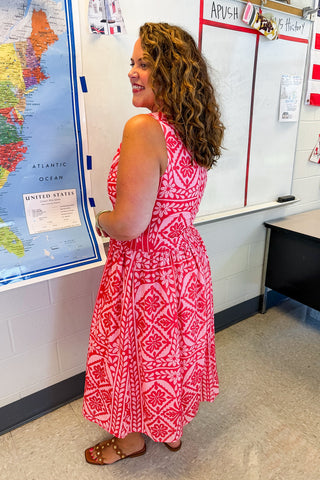 Santorini Garden Midi Dress in Red
