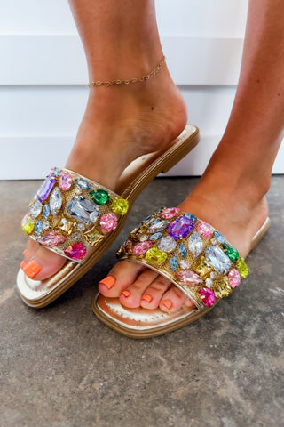 Uptown Chic Metallic Sandal in Pastel Gemstone