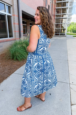 Santorini Garden Midi Dress in Navy