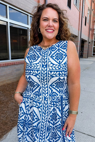 Santorini Garden Midi Dress in Navy