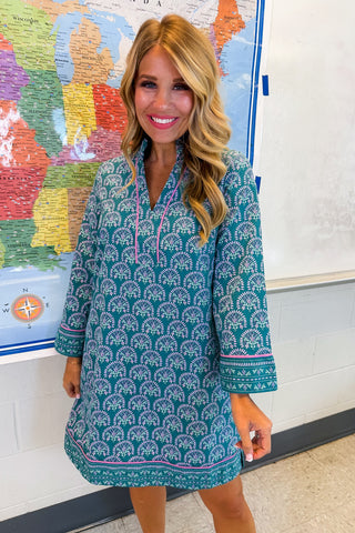 The Brenda Dress in Sun Shower Flora Ocean by Mary Square