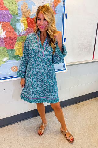 The Brenda Dress in Sun Shower Flora Ocean by Mary Square