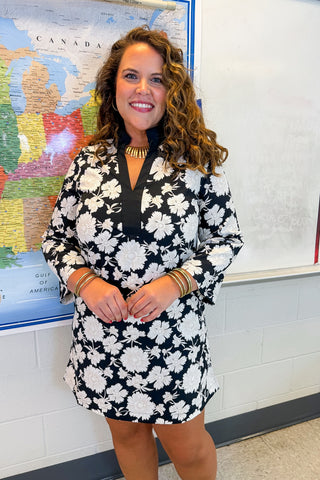 The Brenda Long Sleeve Dress in Garden District Black by Mary Square