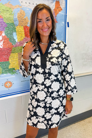The Brenda Long Sleeve Dress in Garden District Black by Mary Square
