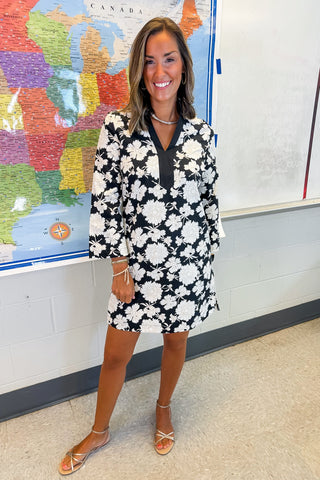 The Brenda Long Sleeve Dress in Garden District Black by Mary Square