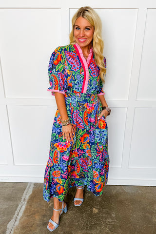 The Juliette Maxi Dress in Colors of Cabo Navy